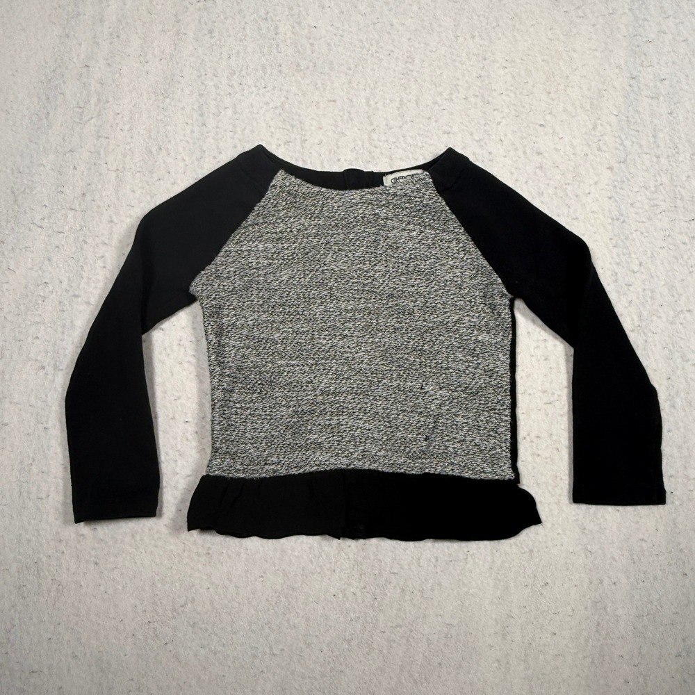 Cherokee Girls Black Grey Marl Long Sleeve Ruffle Hem Top Size XS 4/5